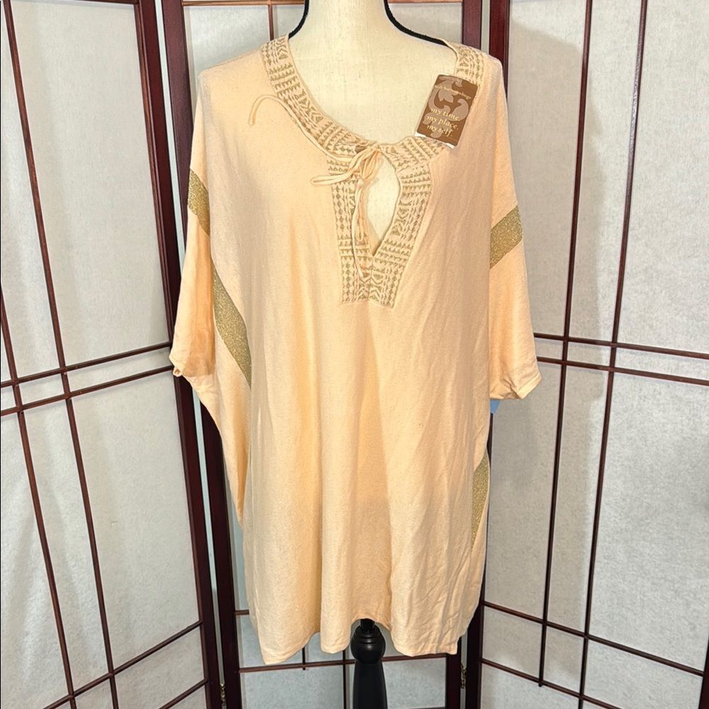 Pink Boxy Tunic with Bib Collar and Embellishments